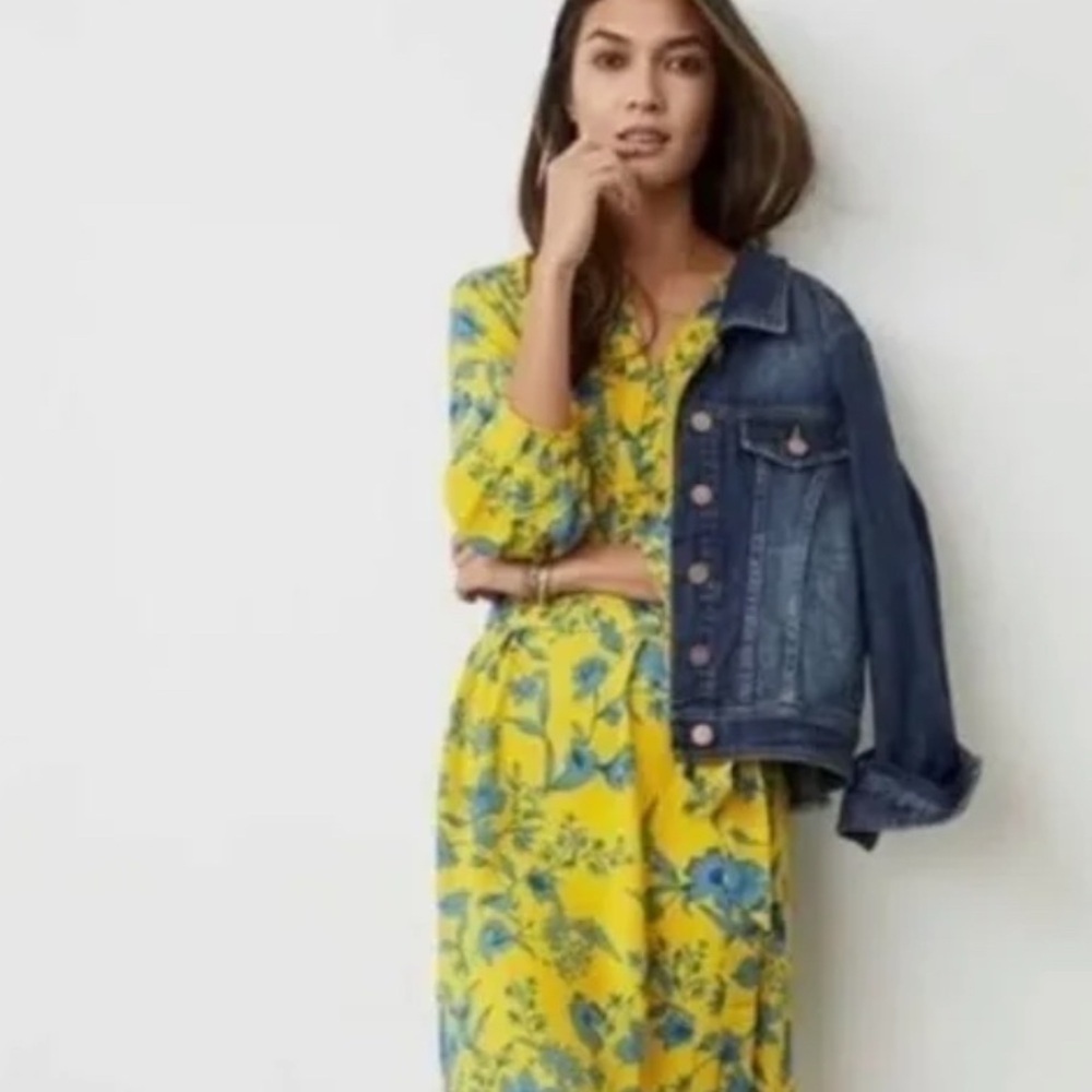 Yellow Floral Dress with Denim Jacket